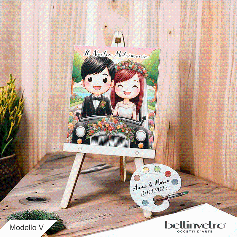 Cavalletti con quadretti - tele con tavolozze in legno per nozze coppia sposi BELLINVETRO VR-UV 1208