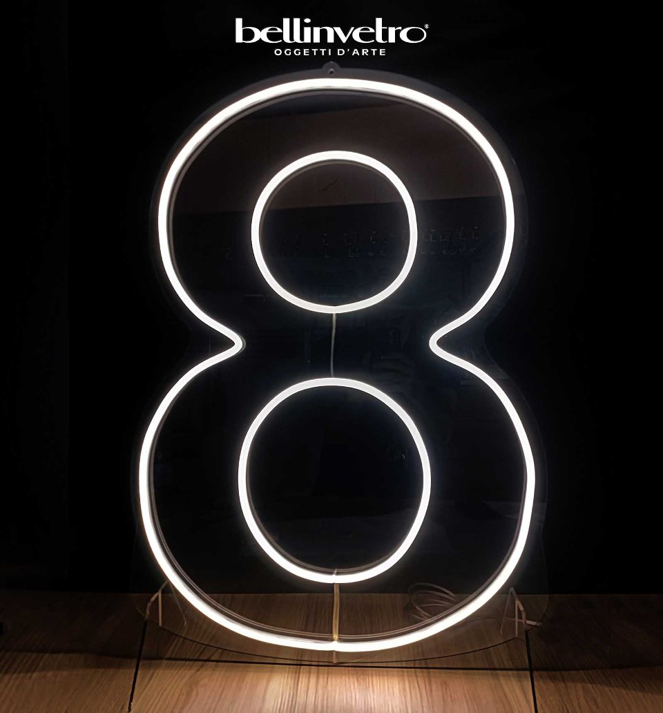 Numeri neon singoli doppia linea - monocolore o RGB da parete | d'appoggio BELLINVETRO VR 1361