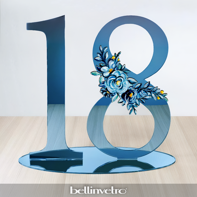 Numero personalizzabile in plexiglass specchiato con decoro floreale BELLINVETRO VR 1120