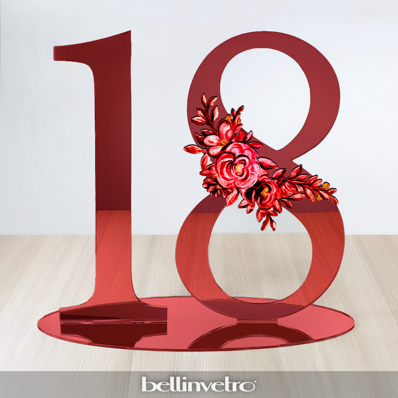 Numero personalizzabile in plexiglass specchiato con decoro floreale BELLINVETRO VR 1120