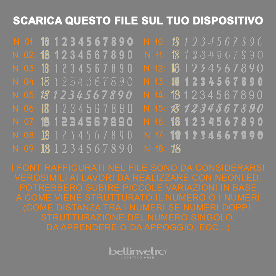 Numeri neon singoli doppia linea - monocolore o RGB da parete | d'appoggio BELLINVETRO VR 1361