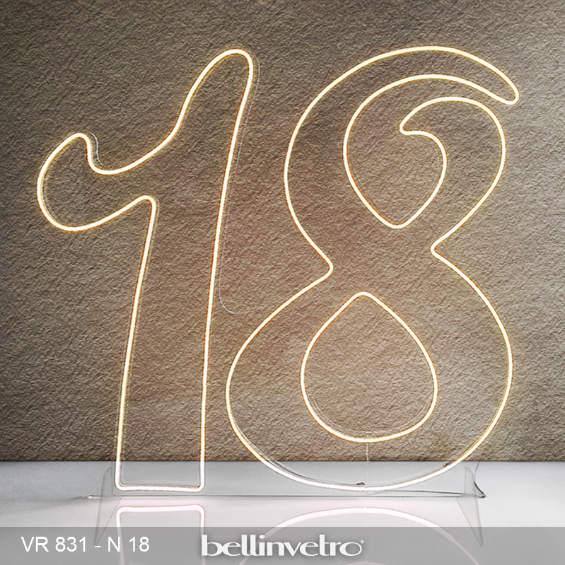 Numeri neon led doppi uniti - 18 monocolore o RGB da parete | d'appoggio BELLINVETRO VR 831