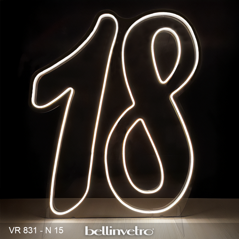 Numeri neon led doppi uniti - 18 monocolore o RGB da parete | d'appoggio BELLINVETRO VR 831