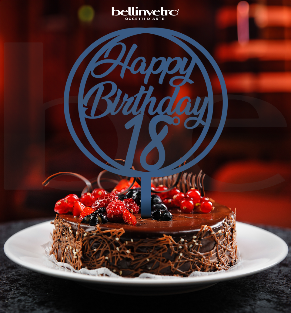 Cake topper in legno happy birthday 18 con cerchio BELLINVETRO VR 264