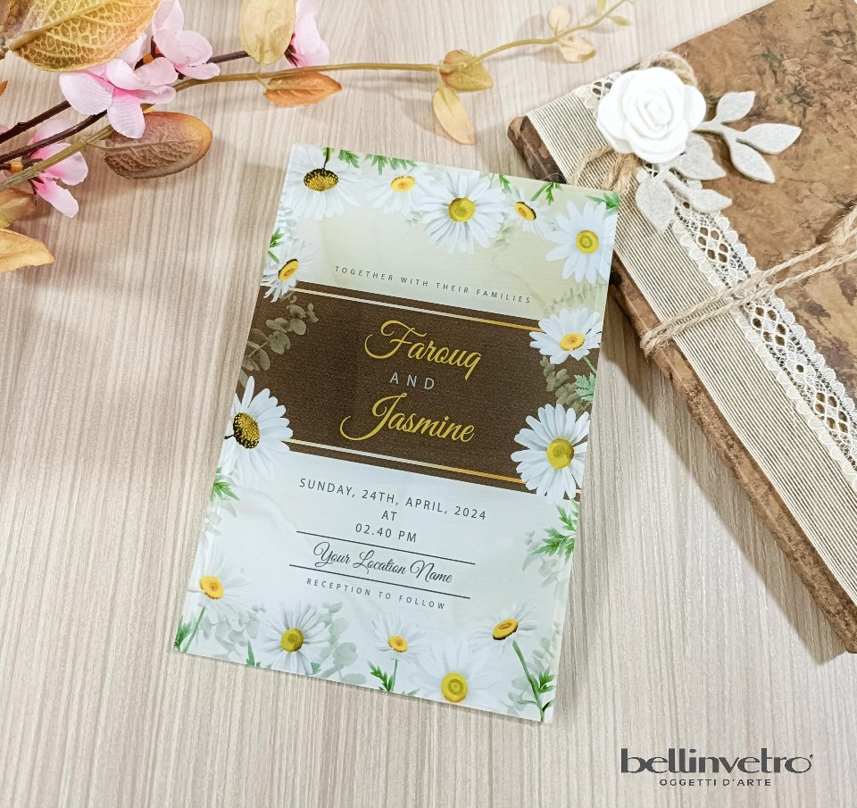 Partecipazioni matrimonio stampato in plexiglass vetrofonia o legno BELLINVETRO UV-VR 433