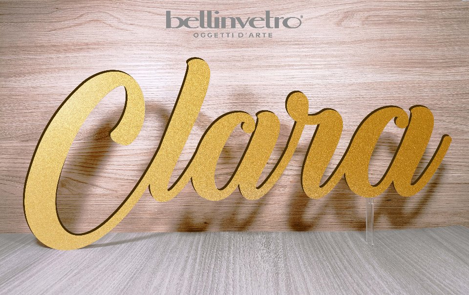 Scritte e nomi personalizzati in legno laccato o laminato su una riga BELLINVETRO VR 158