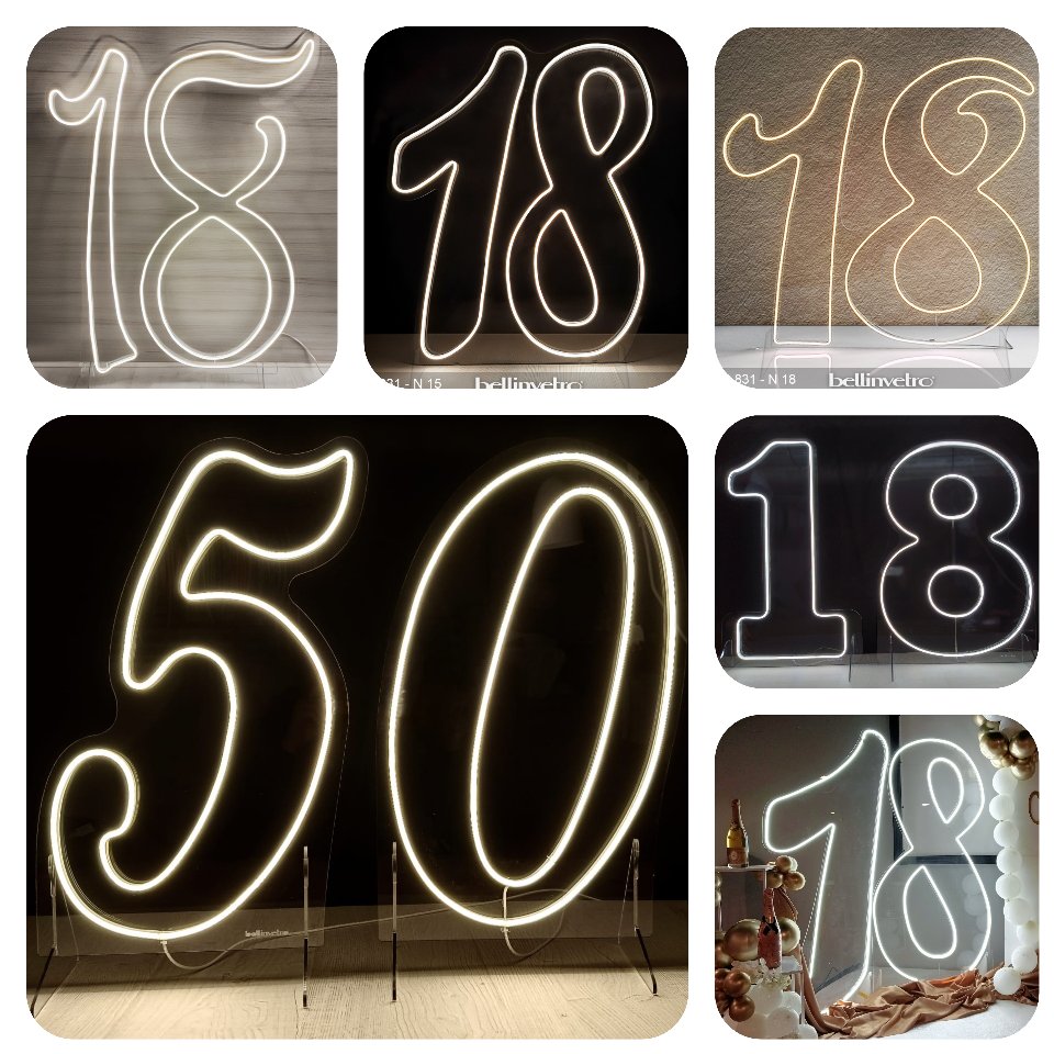 Numeri neon led doppi uniti personalizzabili - monocolore o RGB da parete | d'appoggio BELLINVETRO VR 831