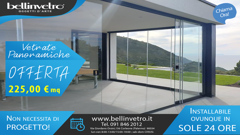 Produzione e Installazione Vetrate panoramiche scorrevoli in 24 ore in tutte le province in Sicilia bellinvetro 01