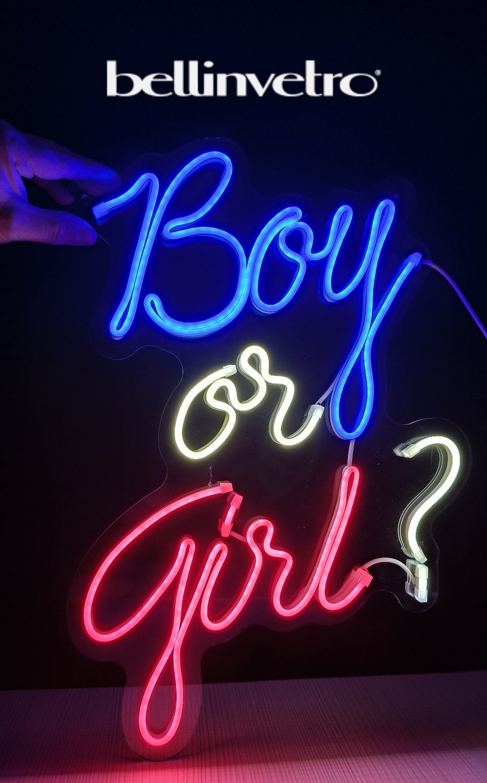 Scritta neon - Boy or girl? - monocolore o RGB da parete BELLINVETRO VR 321