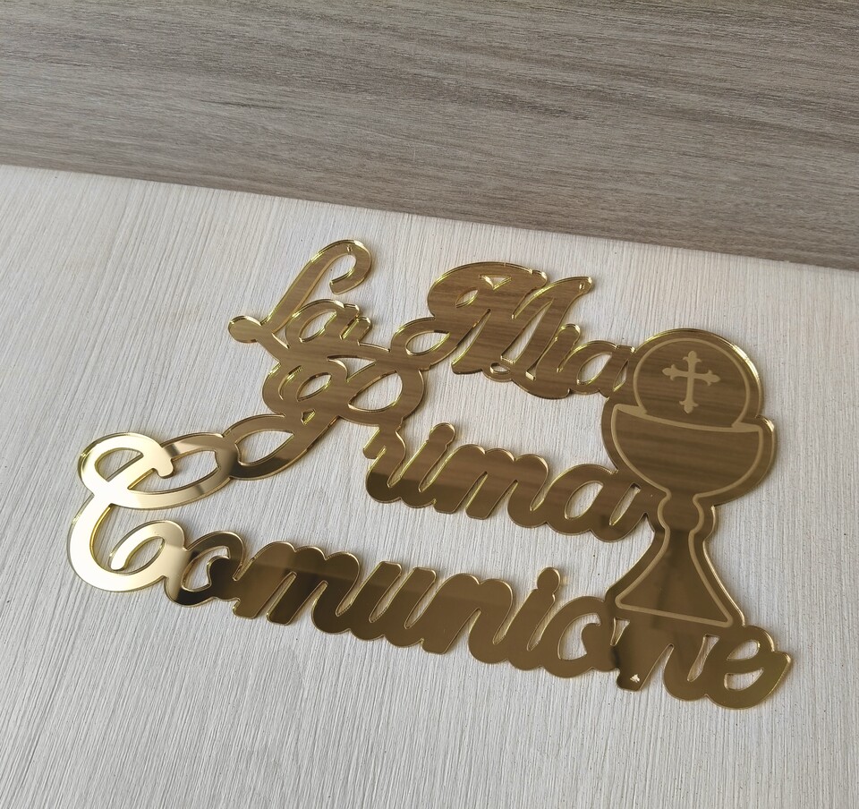 Scritta in plexiglass specchiato "La Mia Prima Comunione" con calice e ostia BELLINVETRO VR 1090