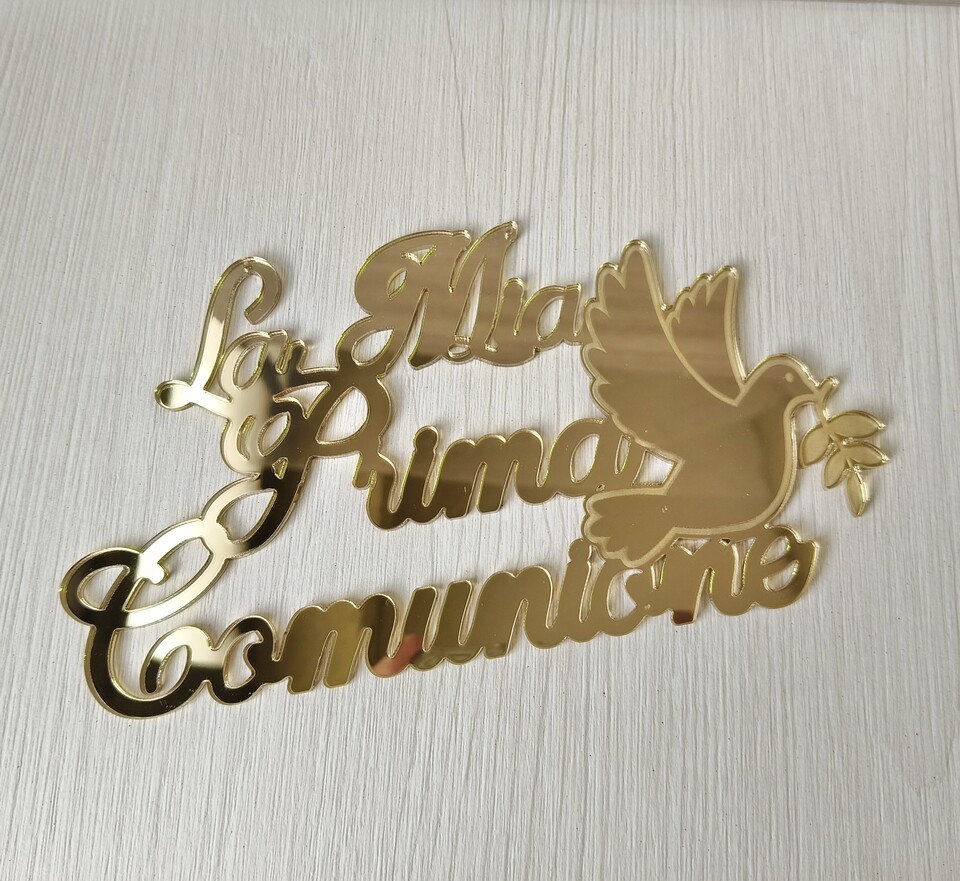 Scritta in plexiglass specchiato "La Mia Prima Comunione" con colomba BELLINVETRO VR 1096