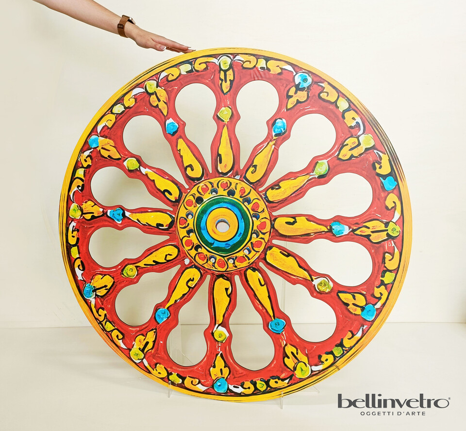 Ruota carretto siciliano in legno decorato BELLINVETRO VR-UV 841