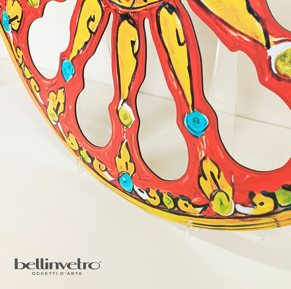 Ruota carretto siciliano in legno decorato BELLINVETRO VR-UV 841