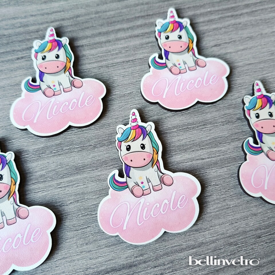 Calamita/portachiave/oggetto in legno per bomboniera con Unicorno e Nuvola BELLINVETRO VR-UV 684