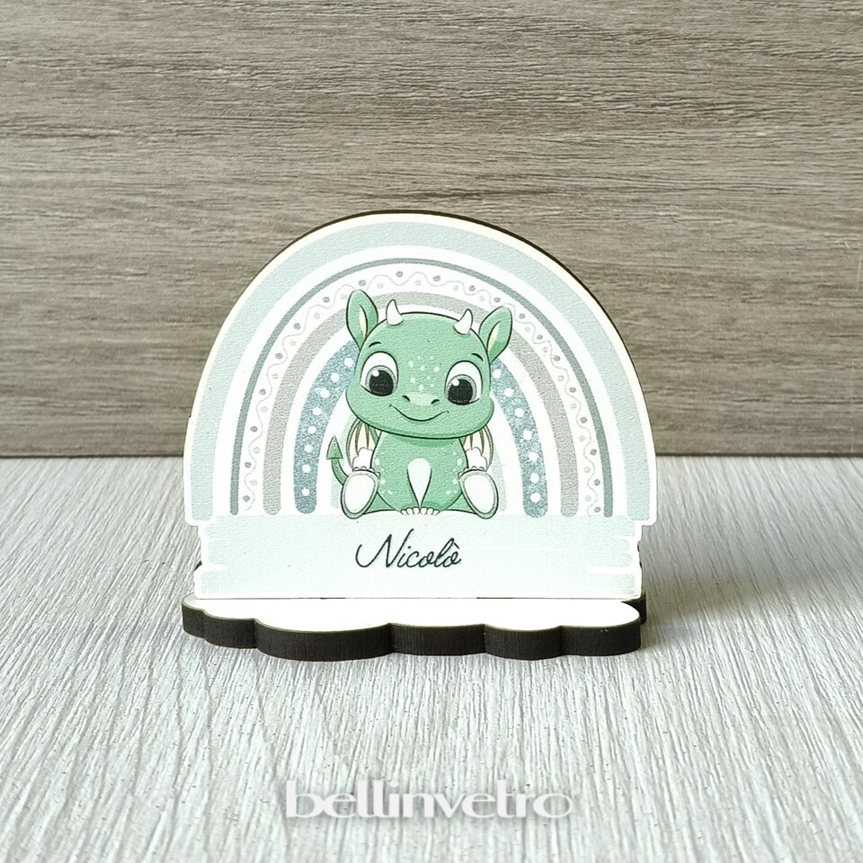 Calamita/portachiave/oggetto per bomboniera con Draghetto e arcobaleno in legno BELLINVETRO VR-UV 1409