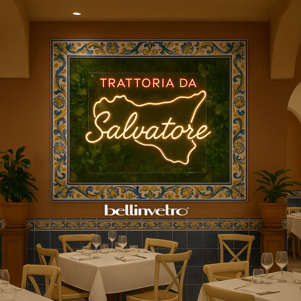 Insegna a neon - ristorante | locali | Sicilia con nome BELLINVETRO
