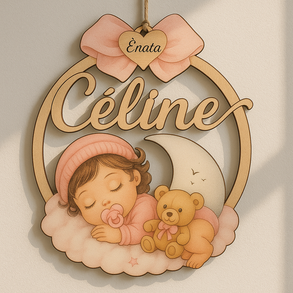 Fiocco Nascita bimba che dorme su nuvola VERSIONE FEMMINILE rosa BELLINVETRO VR-UV 1147