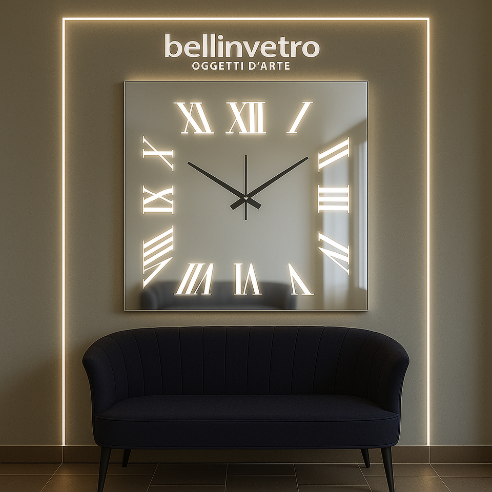Orologio da parete a specchio retroilluminato a led con numeri incisi BELLINVETRO VR 848