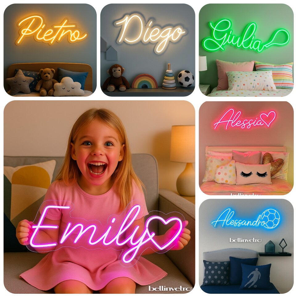 NOMI 🤩PROMO🤩 a neon led personalizzabili monocolore INCASSATI BELLINVETRO VR 318