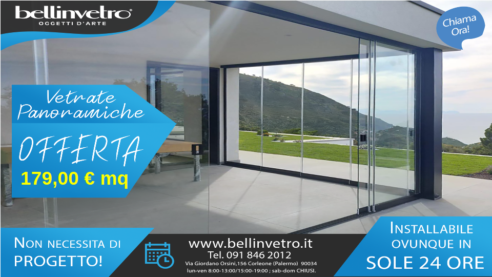 Produzione e Installazione Vetrate panoramiche scorrevoli in 24 ore in tutte le province in Sicilia bellinvetro 01