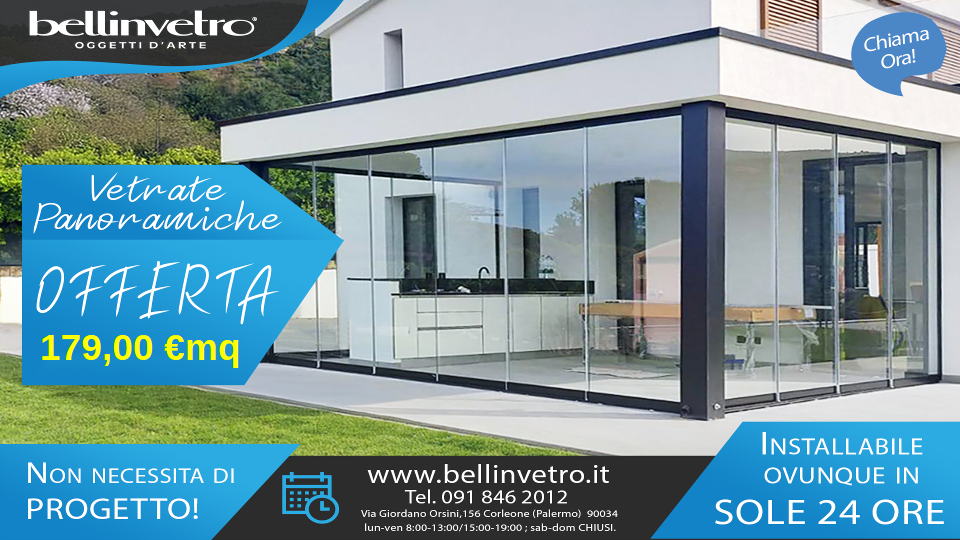 Produzione e Installazione Vetrate panoramiche scorrevoli in 24 ore in tutte le province in Sicilia bellinvetro 01