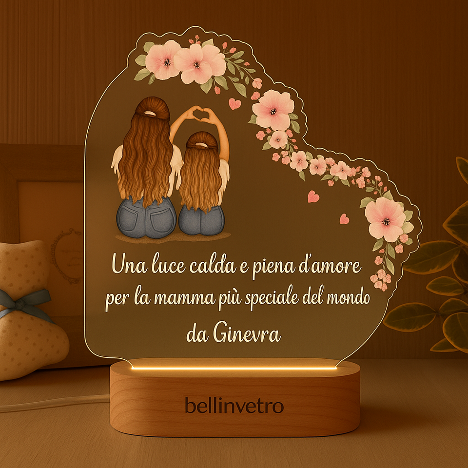 Lampada LED in plexiglass | NIGHT LIGHT | festa della mamma con base in legno BELLINVETRO VR-UV 1449