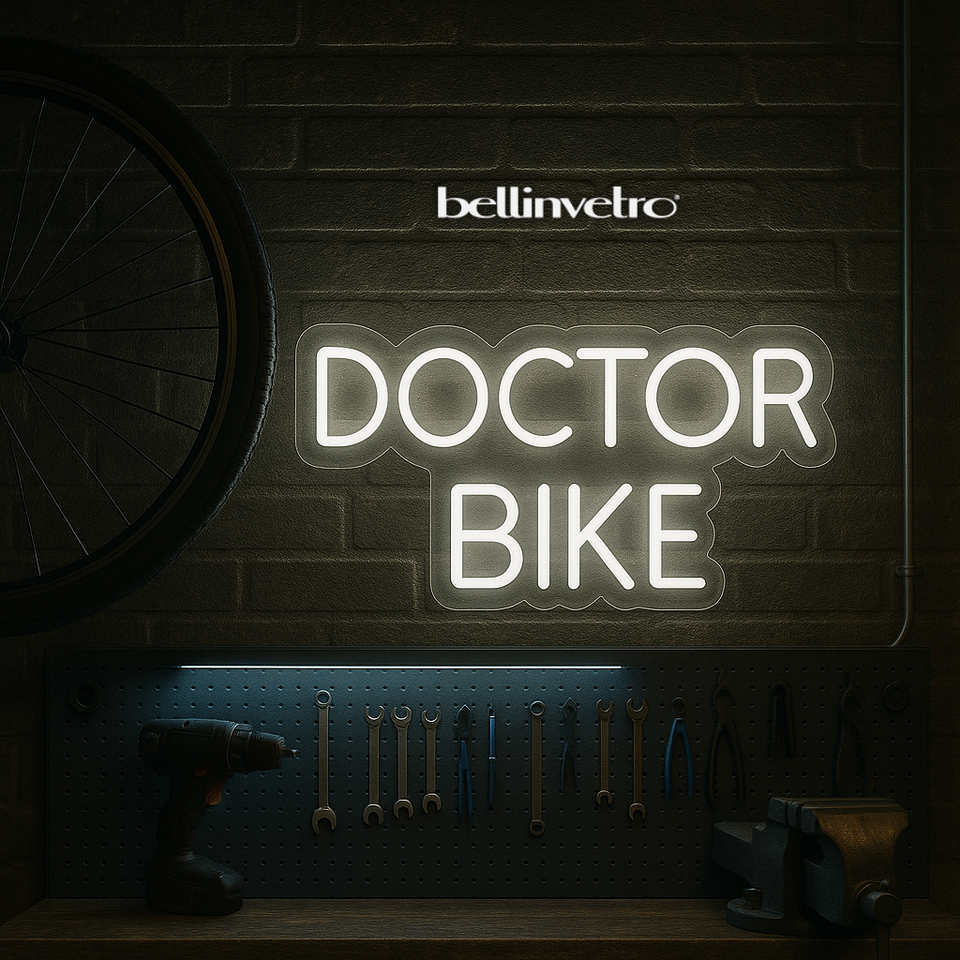 Insegna a neon led - loghi aziendali BELLINVETRO DOCTOR BIKE