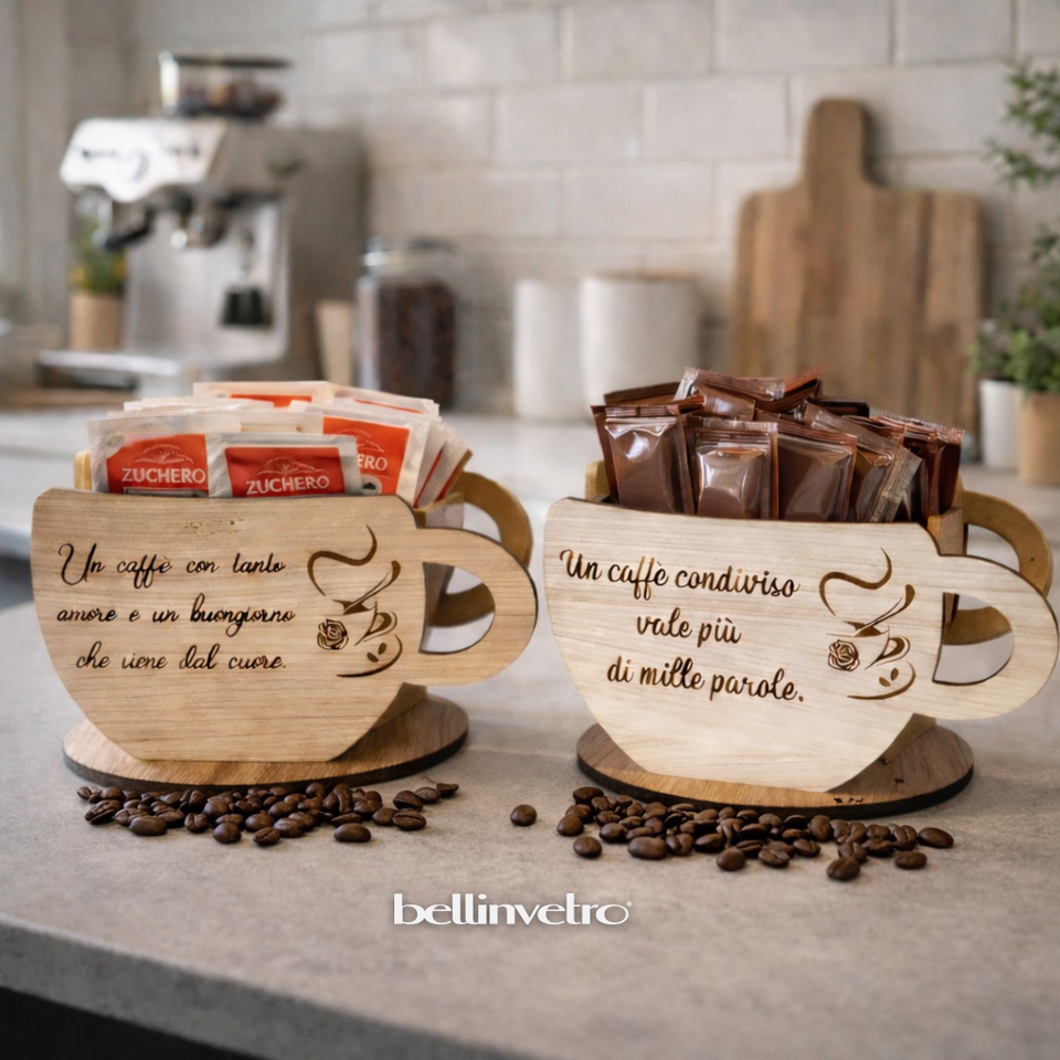 Tazzona porta cialde in legno con frase personalizzata BELLINVETRO VR 736