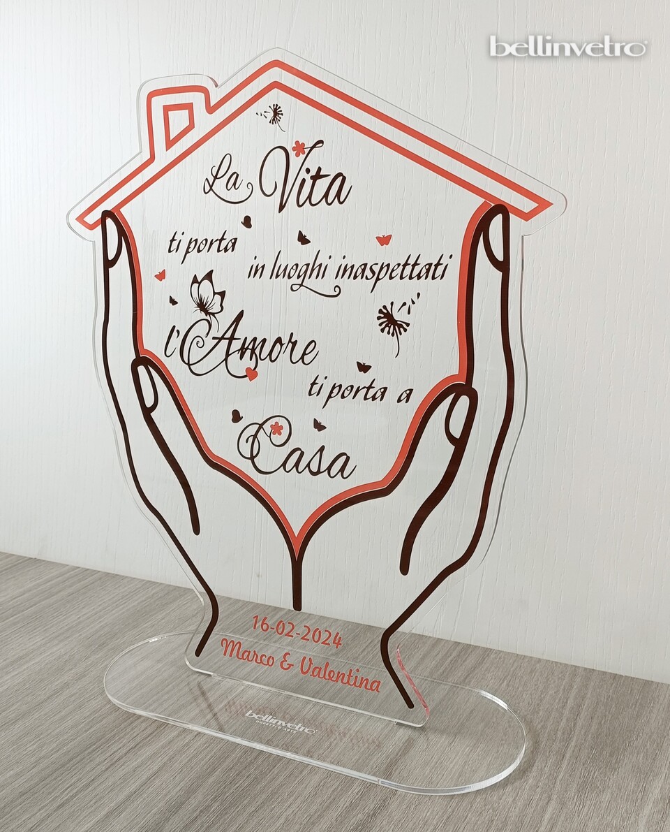 Targa in plexiglass sagoma casa | con nomi, data o dedica BELLINVETRO VR-UV 1184
