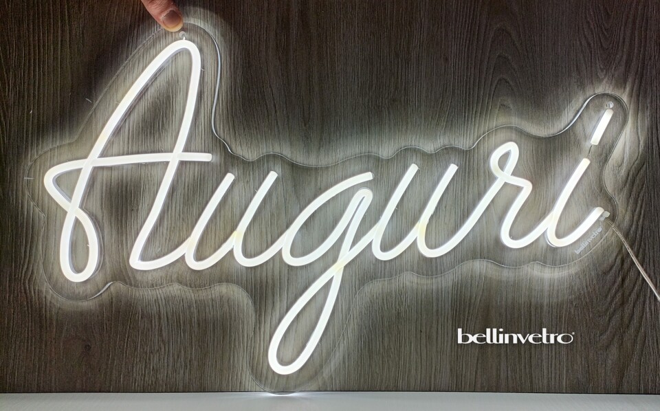 Scritta neon - Auguri monocolore o RGB da parete BELLINVETRO VR 1249