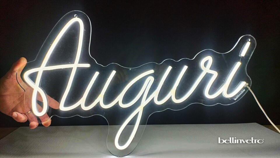 Scritta neon - Auguri monocolore o RGB da parete BELLINVETRO VR 1249