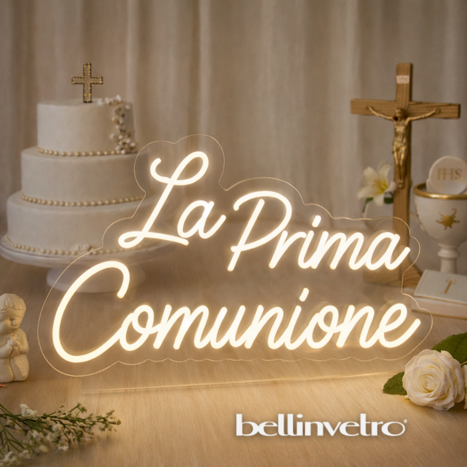 Scritta neon LED INCASSATO - La Prima Comunione monocolore da parete BELLINVETRO VR 1473