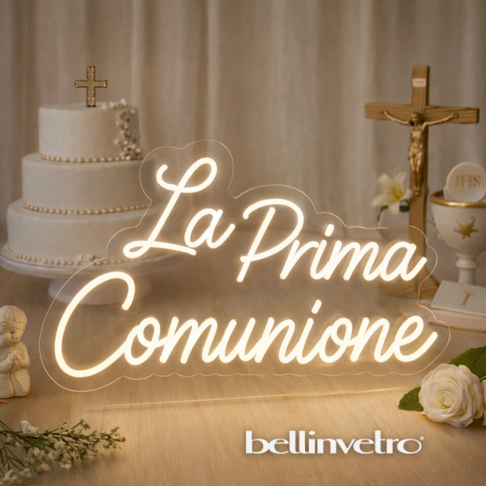 Scritta neon LED INCASSATO - La Prima Comunione monocolore da parete BELLINVETRO VR 1473