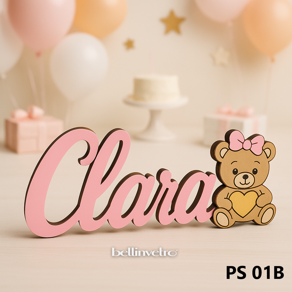 Nomi personalizzati in legno laccato con personaggio su una riga BELLINVETRO VR-UV 1451