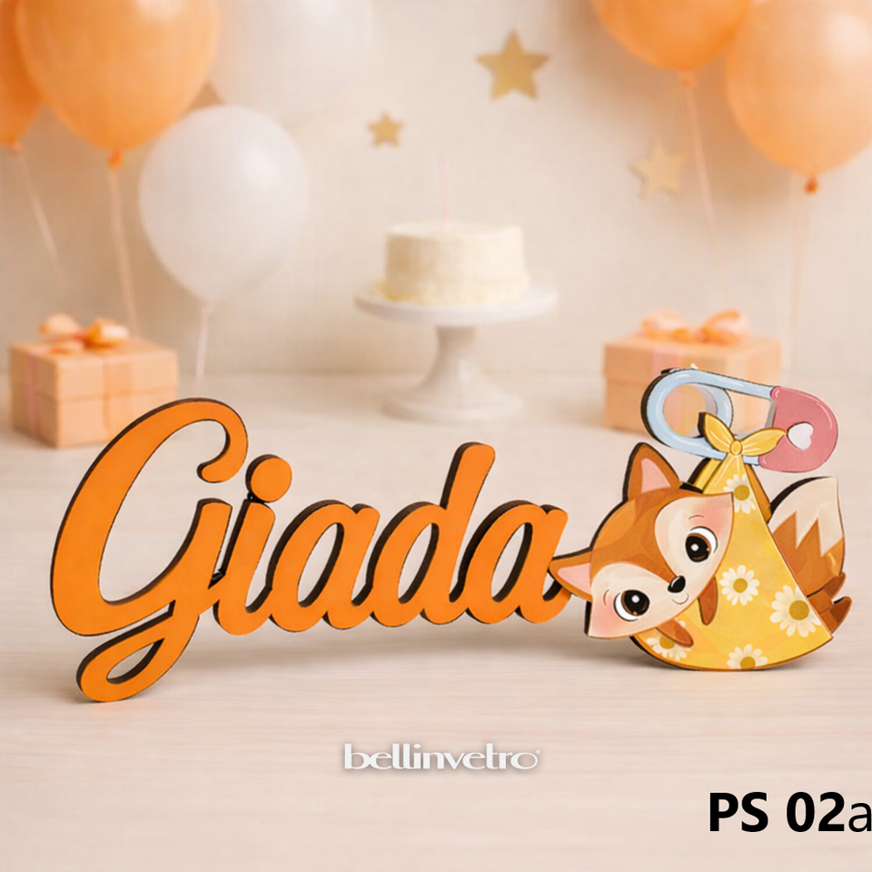 Nomi personalizzati in legno laccato con personaggio su una riga BELLINVETRO VR-UV 1451