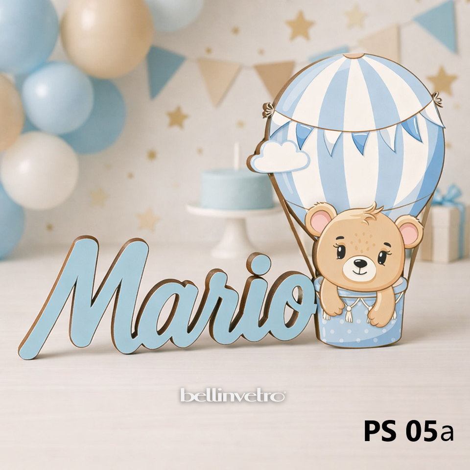 Nomi personalizzati in legno laccato con personaggio su una riga BELLINVETRO VR-UV 1451