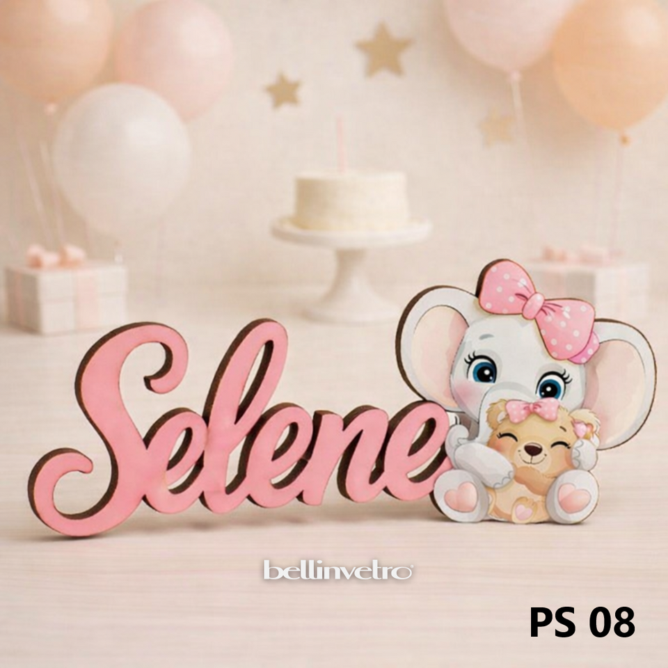 Nomi personalizzati in legno laccato con personaggio su una riga BELLINVETRO VR-UV 1451