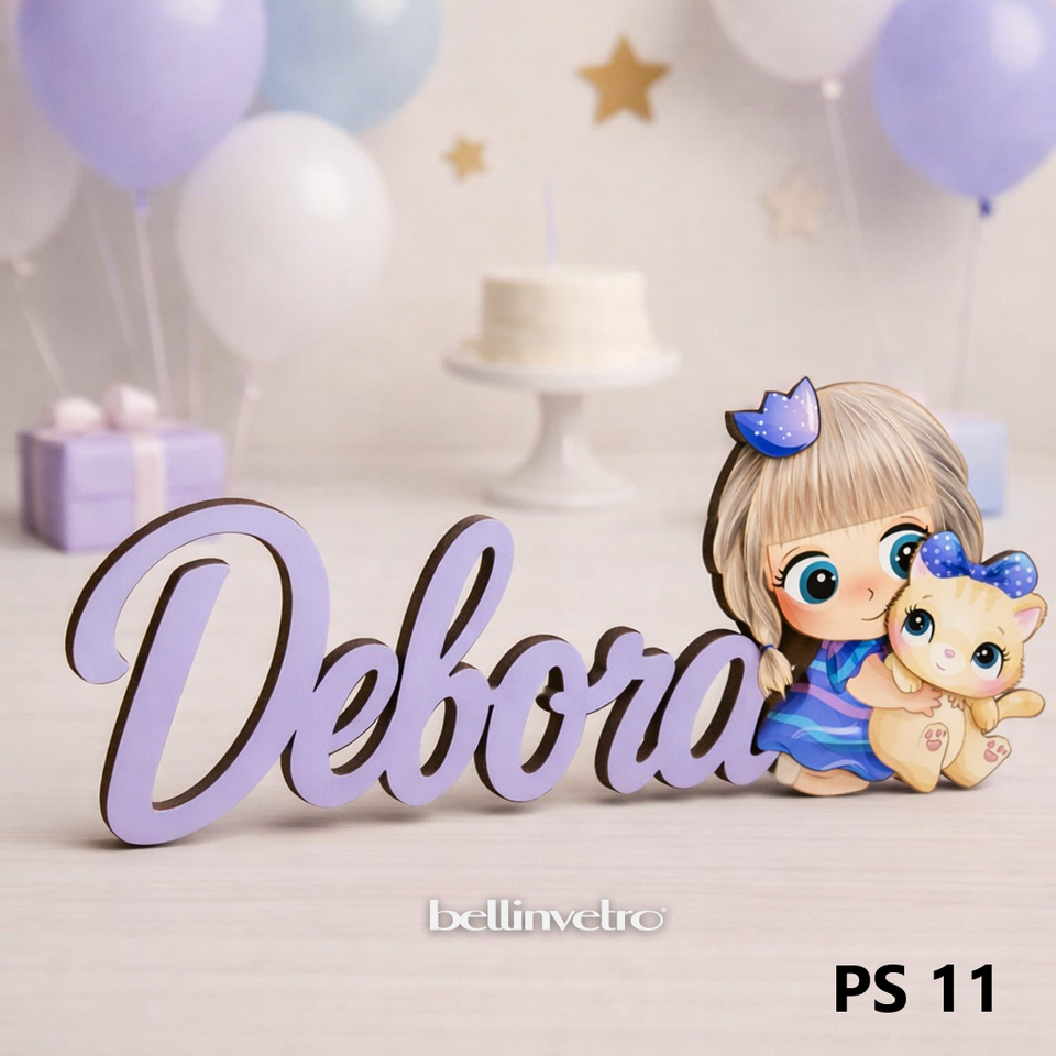 Nomi personalizzati in legno laccato con personaggio su una riga BELLINVETRO VR-UV 1451