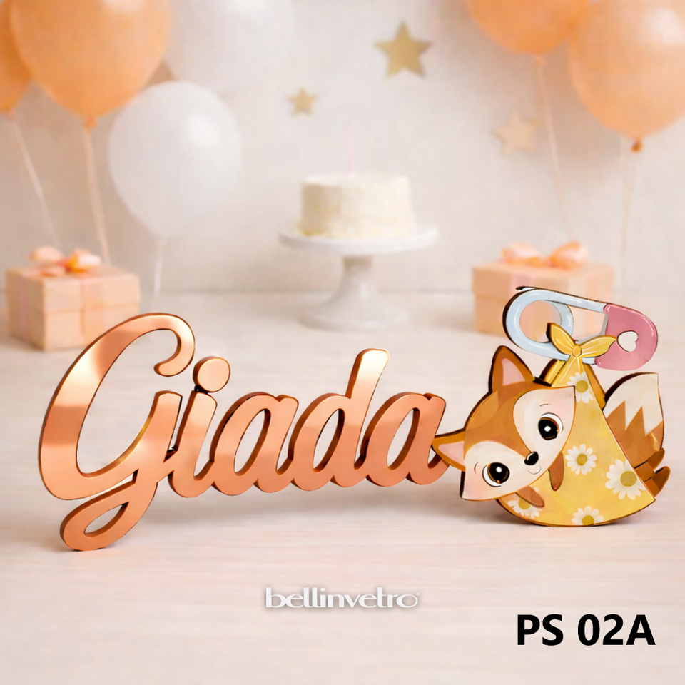 Nomi personalizzati in PLEXIGLASS SPECCHIATO con personaggio su una riga BELLINVETRO VR-UV 1451