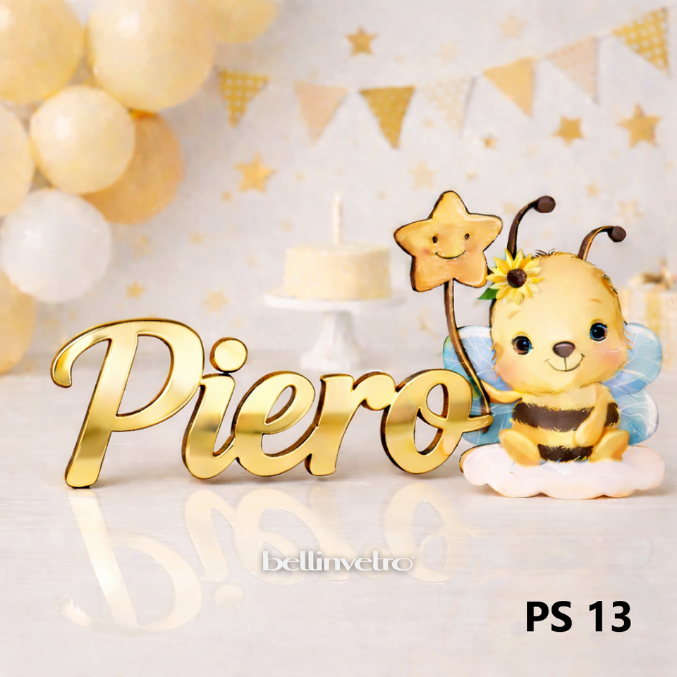 Nomi personalizzati in PLEXIGLASS SPECCHIATO con personaggio su una riga BELLINVETRO VR-UV 1451