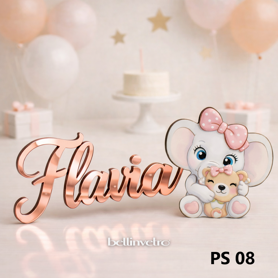 Nomi personalizzati in PLEXIGLASS SPECCHIATO con personaggio su una riga BELLINVETRO VR-UV 1451