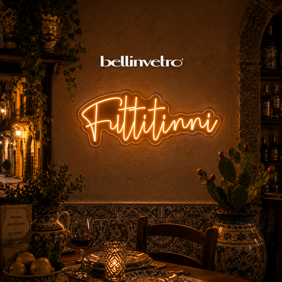 Insegna a neon led per locale BELLINVETRO LOGO AZIENDALE