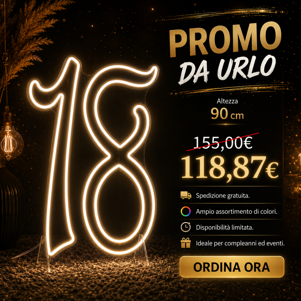 PROMO Numero 18 neon led monocolore da parete | d'appoggio BELLINVETRO VR 831