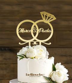 Topper cake anelli con nomi in plexiglass specchiato BELLINVETRO VR 183