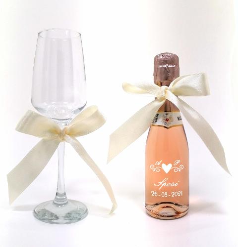 Bottiglia decorata monocolore con iniziali - cuore - matrimonio MASCHIO ROSE' 200 ML DEC 61