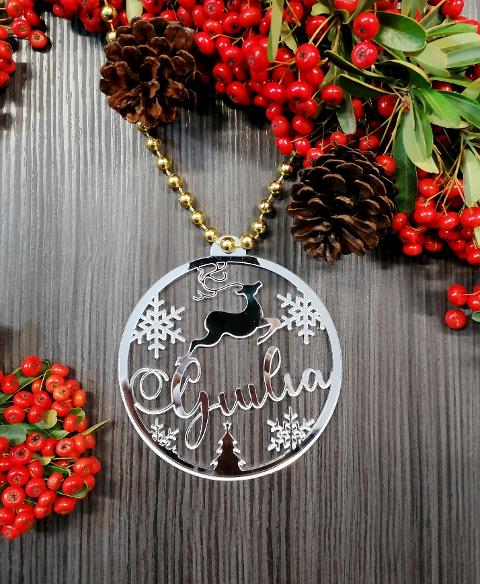 Akinda Art Gallery Pallina Di Natale Vetro Renna Con Stelle - Personalizzabile Con Testo - Addobbi Albero