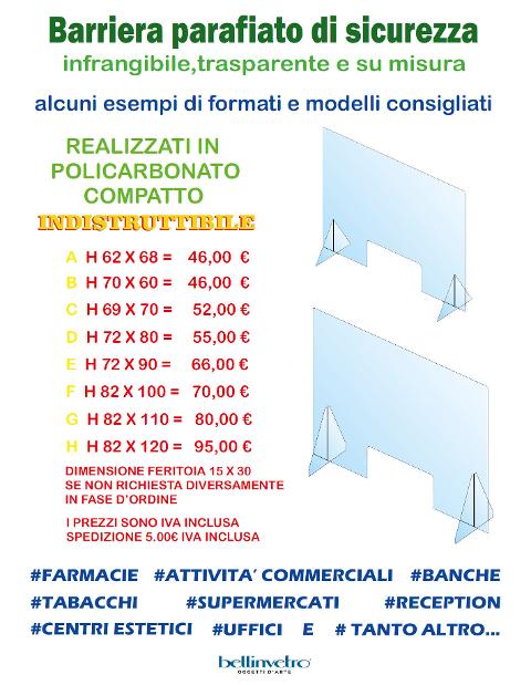 Parafiato in policarbonato compatto e plexiglass CON SUPPORTI BELLINVETRO