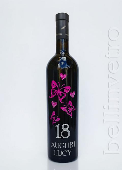Bottiglia incisa e dipinta a mano 18 compleanno VINO CANTINE PAOLINI 04
