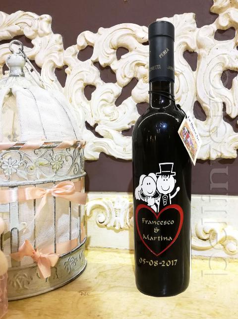 Bottiglia incisa e dipinta a mano sposi VINO CANTINE PAOLINI 09