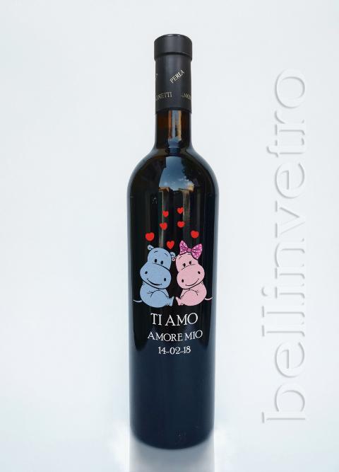 Bottiglia incisa e dipinta  a mano ti amo amore mio VINO PERLA 79